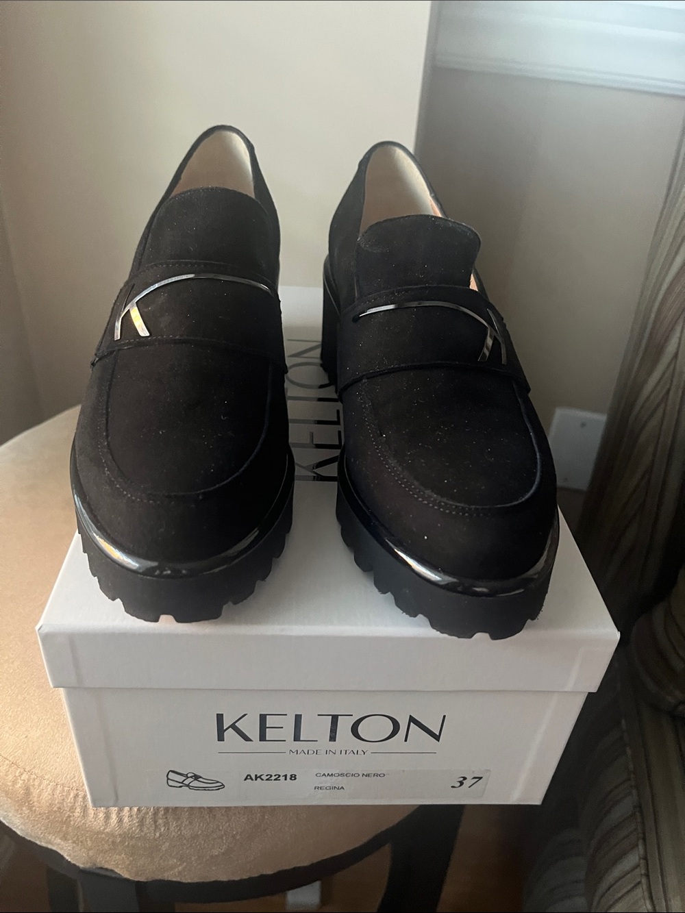 Black Suede Lug Sole Loafers for Women